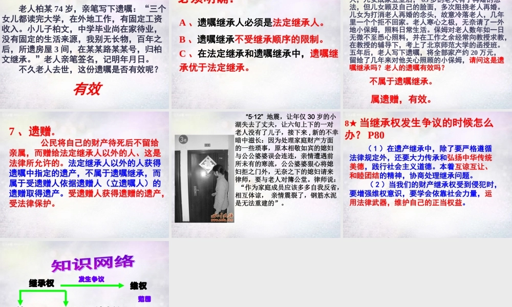 八年级政治下册 第七课 第2框 财产留给谁课件 新人教版 课件