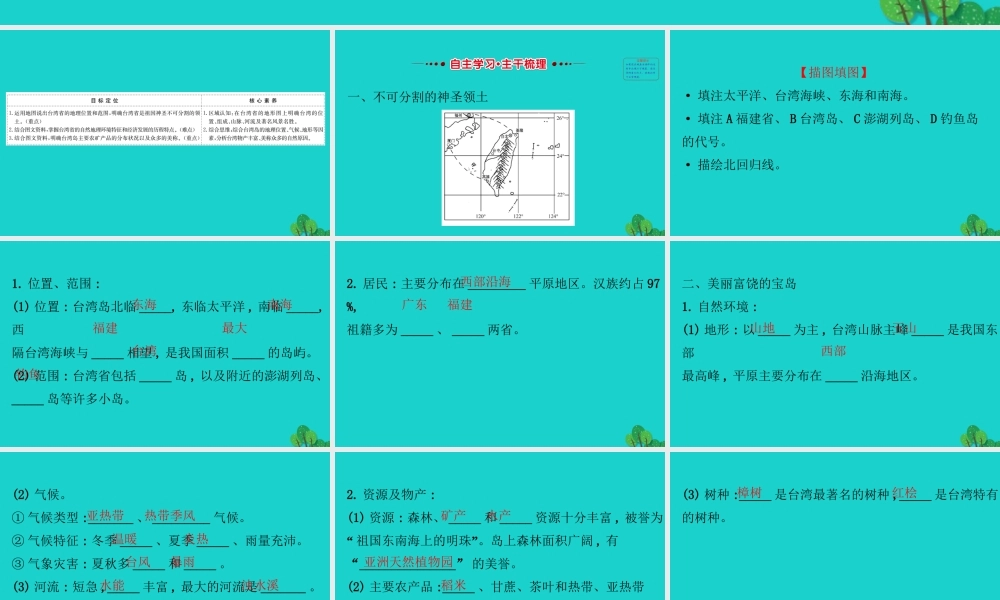 八年级地理下册 第七章 第四节祖国的神圣领土 台湾省习题课件(新版)新人教版 课件