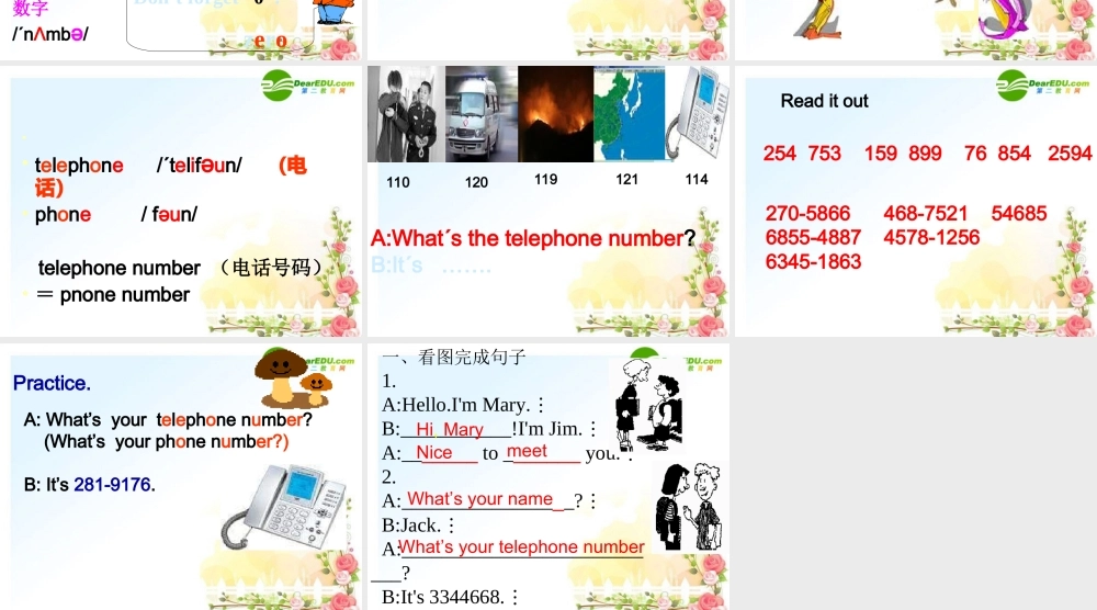 七年级英语上册 Unit1 telephone number课件 人教新目标 课件