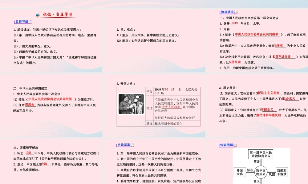 八年级历史下册 第1单元 中华人民共和国成立和巩固 第1课 中华人民共和国的成立课件 岳麓版 课件