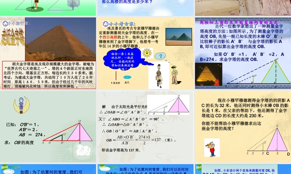 八年级数学下册 10.7.1相似三角形的应用 课件 苏科版 课件