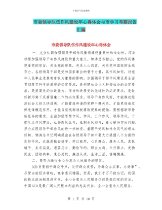 市委领导队伍作风建设年心得体会与市学习考察报告汇编