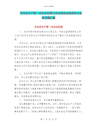 市安全生产第一次会议纪要与市安委会全体成员大会讲话稿汇编