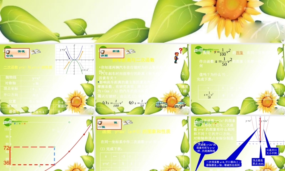 九年级数学下册：23刹车距离与二次函数课件(北师大版) 课件