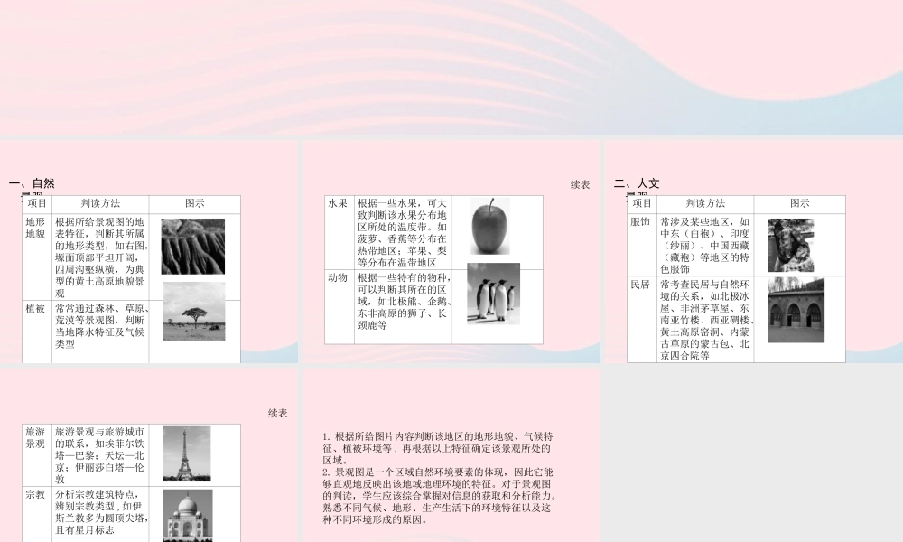 中考地理总复习 第二部分 综合专题强化 专题一 读图析图 类型四 景观图课件