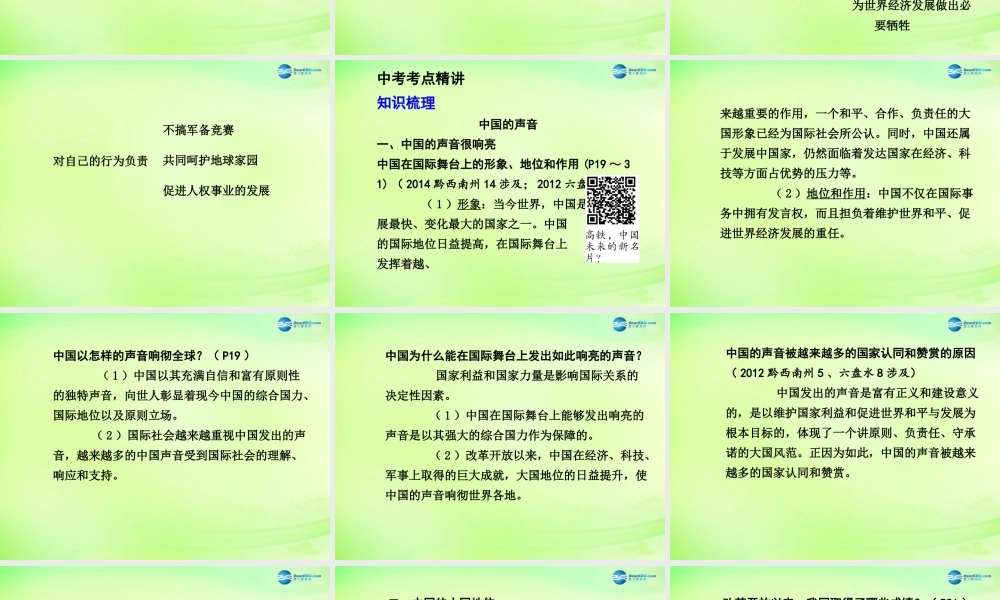 中考政治总复习 知识梳理精讲 九全 第二课 中国的声音课件 人民版 课件