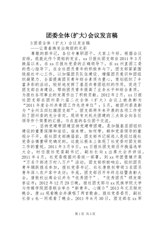 团委全体(扩大)会议发言稿