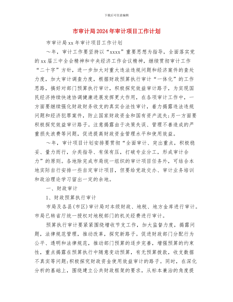 市实施无公害食品行动计划与市审计局2024年审计项目工作计划汇编_第3页