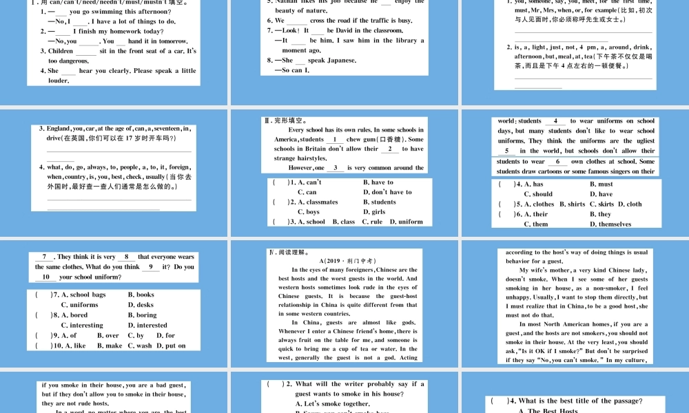 八年级英语上册 Module 11 Way of life Unit 3 Language in use作业课件 (新版)外研版 课件