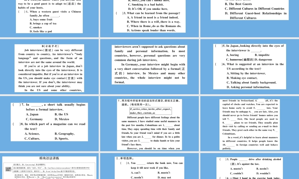 八年级英语上册 Module 11 Way of life Unit 3 Language in use作业课件 (新版)外研版 课件