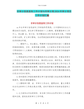市审计信息宣传工作计划与市审计局2024年审计项目工作计划汇编