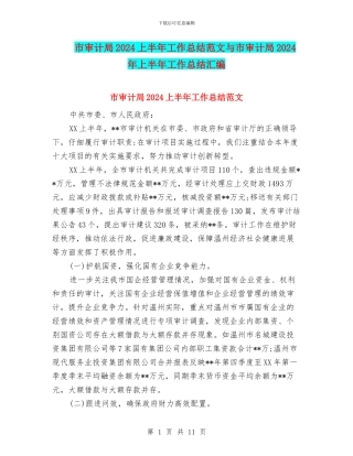 市审计局2024上半年工作总结范文与市审计局2024年上半年工作总结汇编
