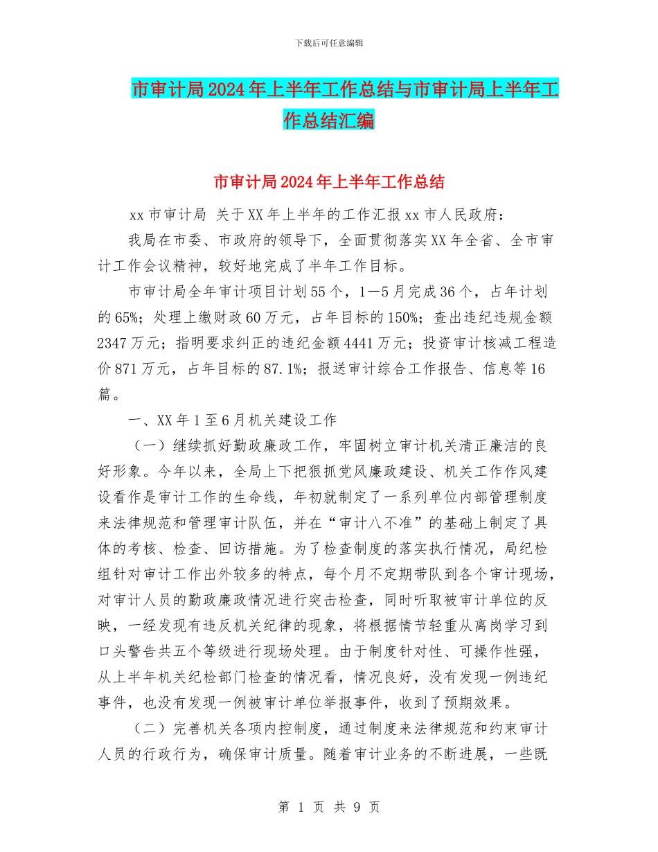 市审计局2024年上半年工作总结与市审计局上半年工作总结汇编_第1页