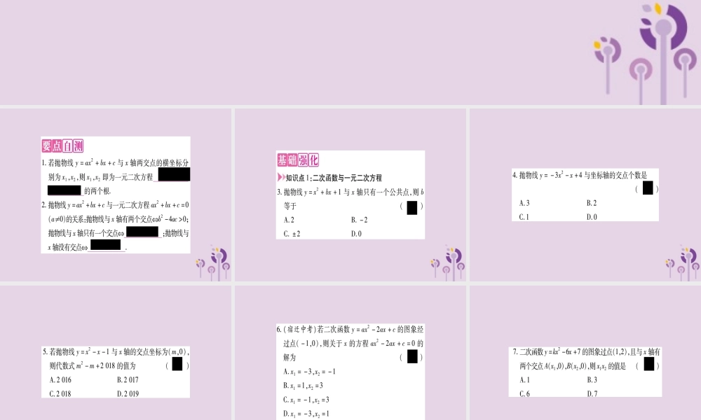 九年级数学上册 第二十二章 二次函数 222 二次函数与一元二次方程作业课件 (新版)新人教版 课件