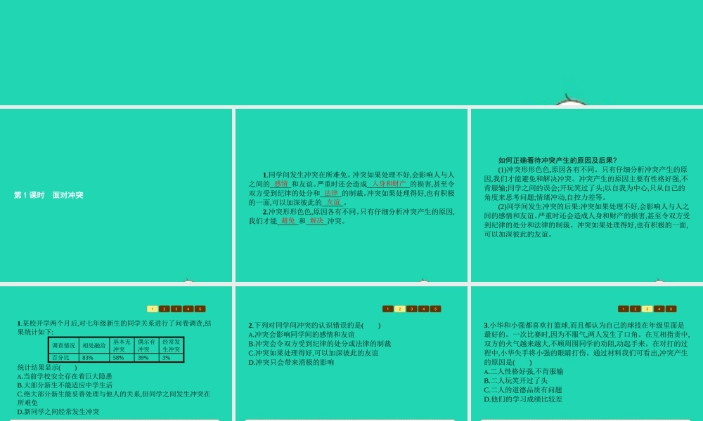 八年级政治下册 第二单元 人际通行证 第5课 当冲突发生 第1课时 面对冲突课件 人民版 课件