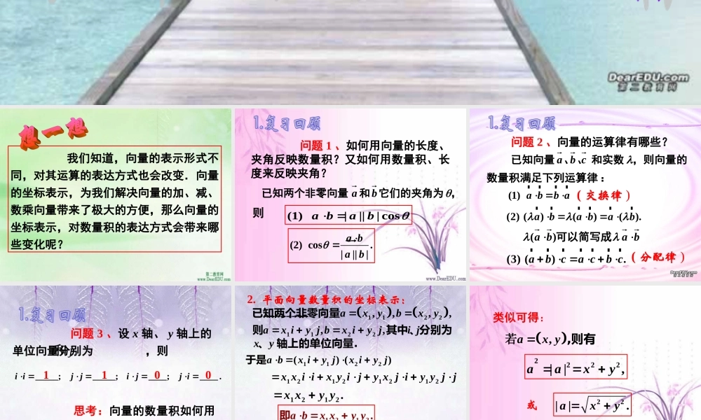 上学期北京市清华附中高一数学平面向量数量积的坐标表示一 课件