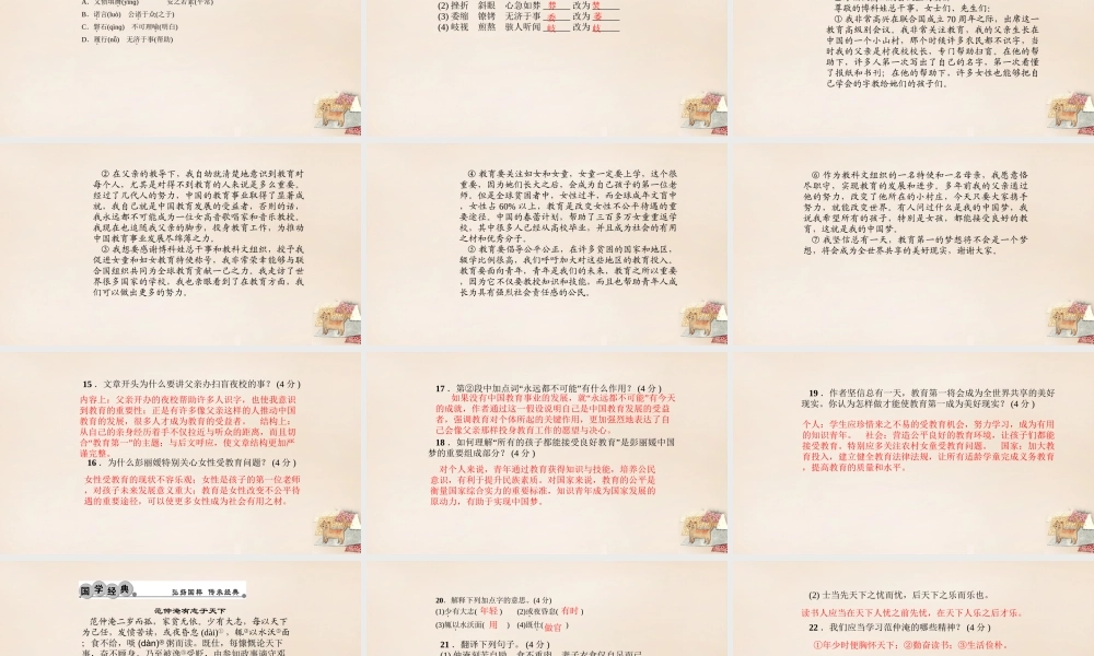 八年级语文下册 14(我有一个梦想)习题课件 (新版)语文版 (新版)语文版 课件