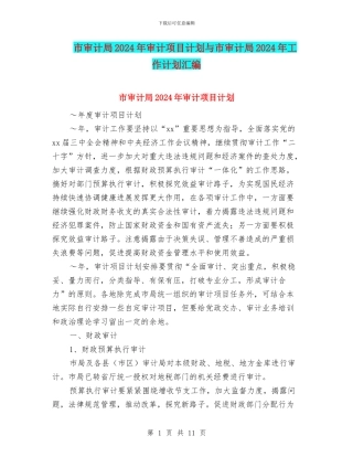 市审计局2024年审计项目计划与市审计局2024年工作计划汇编