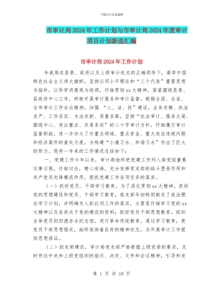 市审计局2024年工作计划与市审计局2024年度审计项目计划新选汇编