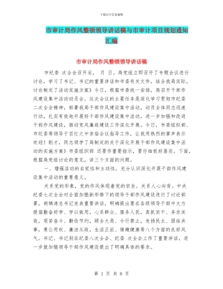 市审计局作风整顿领导讲话稿与市审计项目规划通知汇编