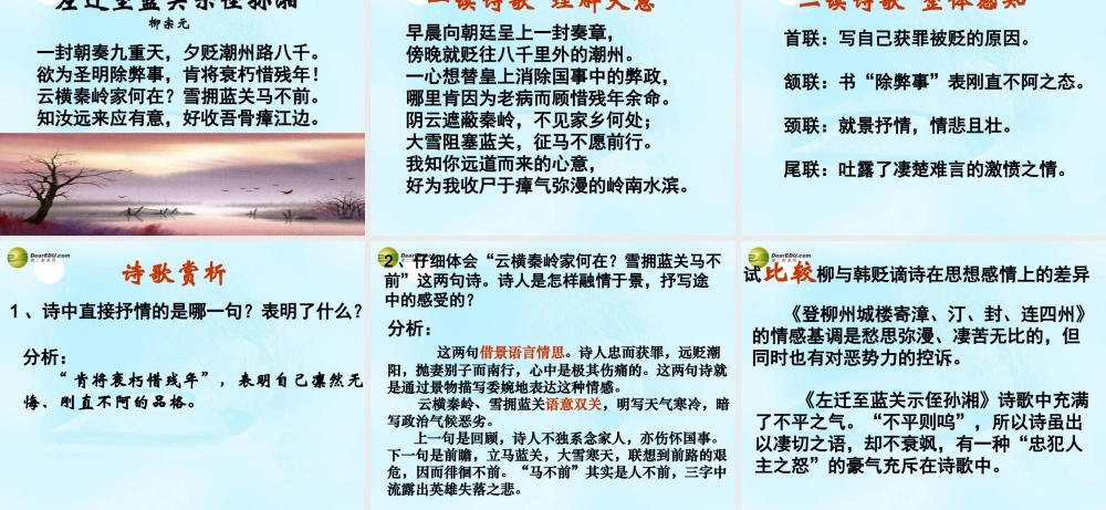 中学高考语文(登柳州城楼寄漳汀封连四州)(左迁至蓝关)课件 苏教版选修(唐诗宋词选读) 课件