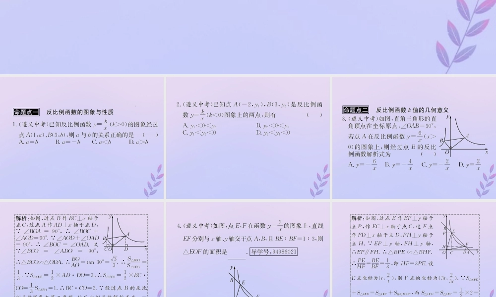 中考数学复习 第13课时 反比例函数 2 遵义中考回放(课后作业)课件