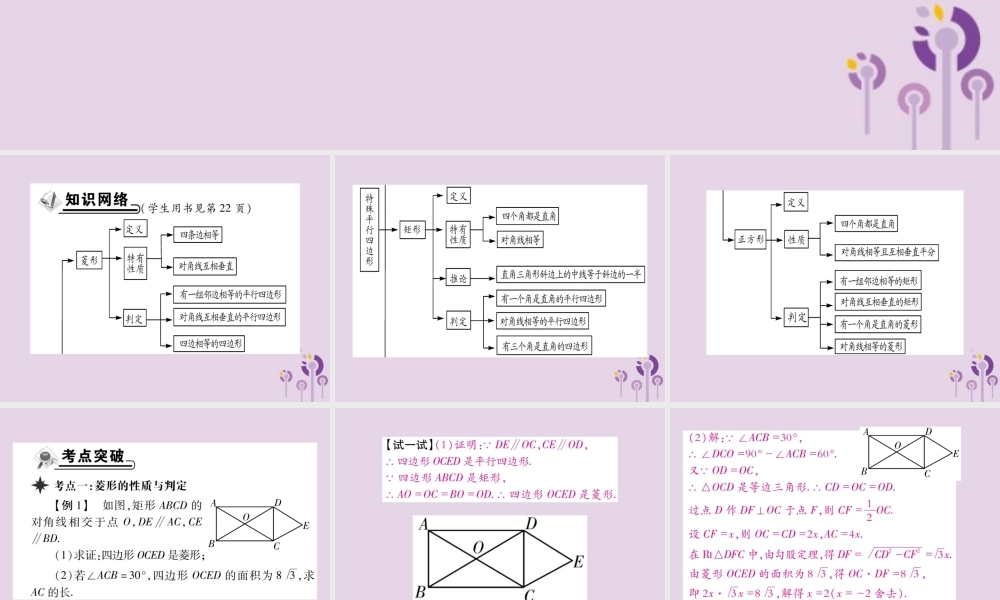 九年级数学上册 1(特殊平行四边形)章末考点复习与小结习题课件 (新版)北师大版 课件