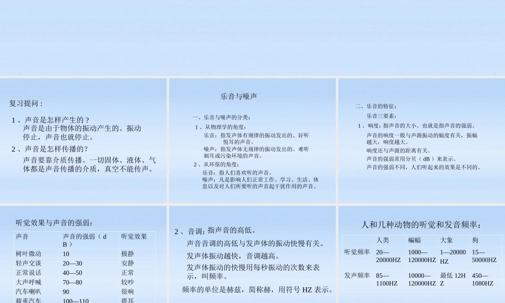 八年级物理上册 第四章声现象 乐音与噪声课件 北师大版 课件