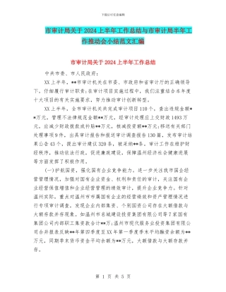 市审计局关于2024上半年工作总结与市审计局半年工作推进会小结范文汇编