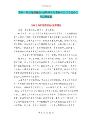 市审计局长述职报告-述职报告与市宣传工作专委会工作总结汇编