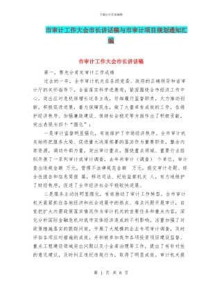市审计工作大会市长讲话稿与市审计项目规划通知汇编