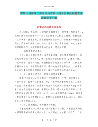 市审计局年终工作总结与市审计局文明单位创建工作计划范文汇编