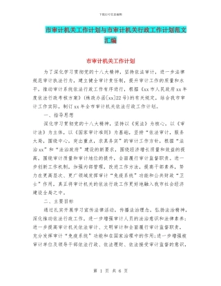 市审计机关工作计划与市审计机关行政工作计划范文汇编