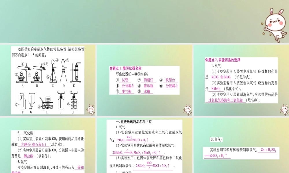 中考化学准点备考复习 第二部分 题型专题突破 专题4 常见气体的制取课件 新人教版 课件