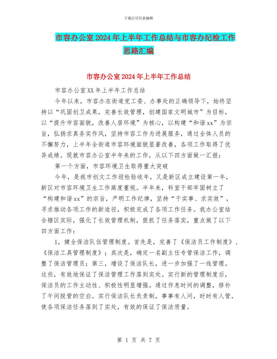 市容办公室2024年上半年工作总结与市容办纪检工作思路汇编_第1页