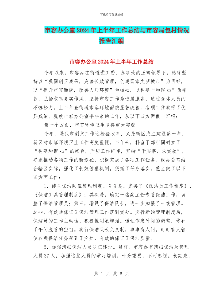 市容办公室2024年上半年工作总结与市容局包村情况报告汇编_第1页
