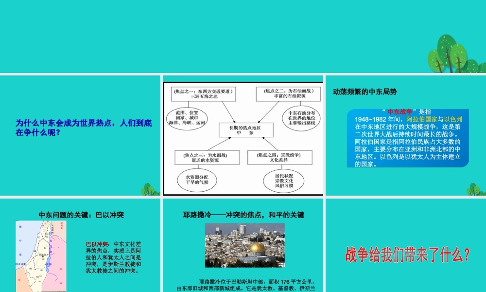 八年级地理下册 第6章 第二节 中东 活动课 聚焦中东——地区冲突的地理背景课件 中图版 课件