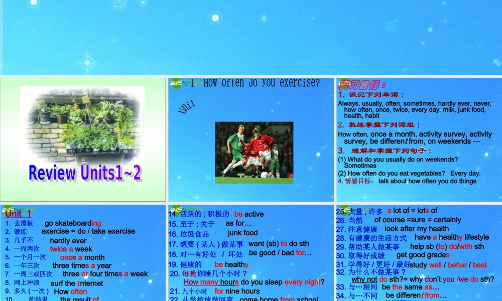 八年级英语上册 Units1-2期末复习课件 人教新目标版 课件