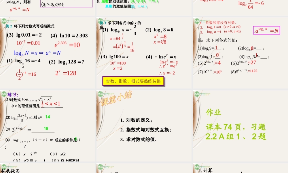 山东省冠县一中高一数学 对数与对数的运算课件