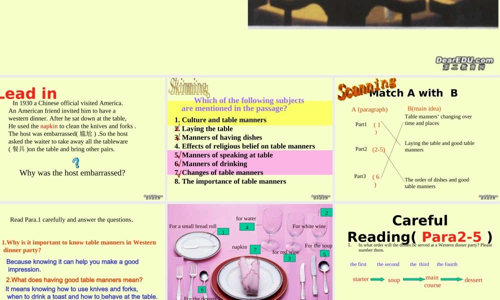 云南省高一英语Unit6 Good manners Reading课件