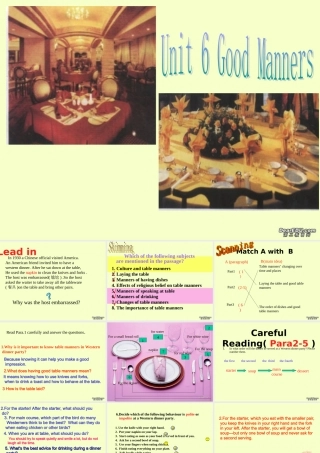 云南省高一英语Unit6 Good manners Reading课件