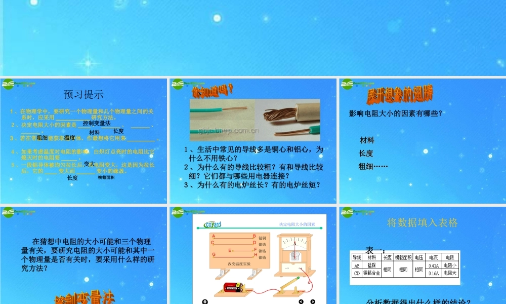 八年级物理上册 第六章第三节(电阻)教学课件 人教新课标版 课件