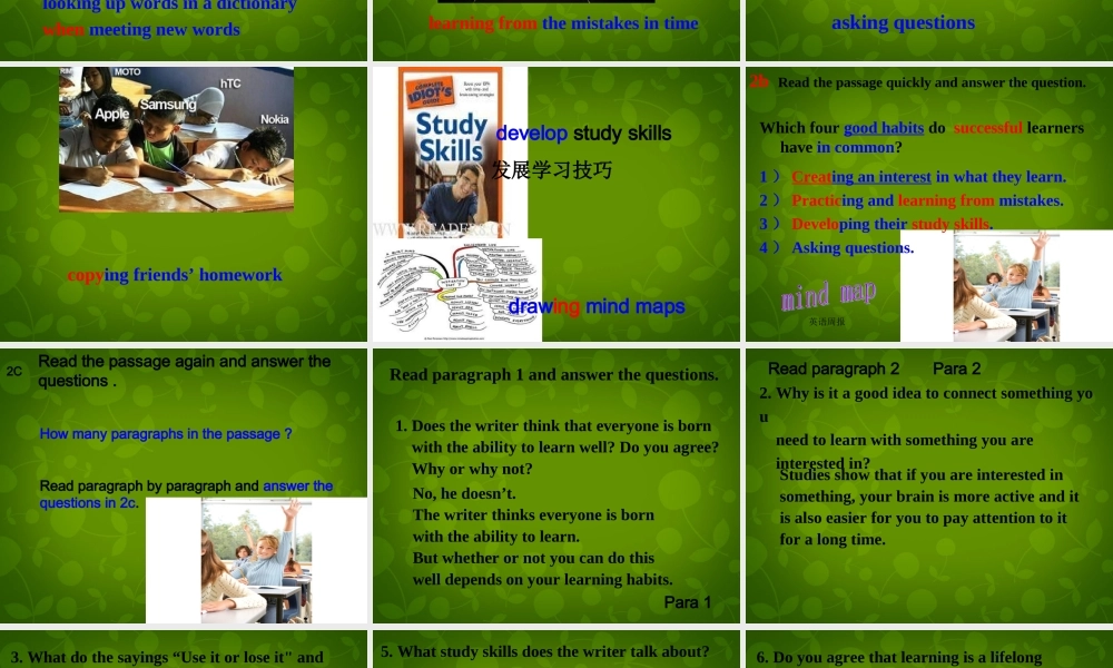 九年级英语全册 Unit 1 How can we become good learners Section B Period 2课件 (新版)人教新目标版 课件