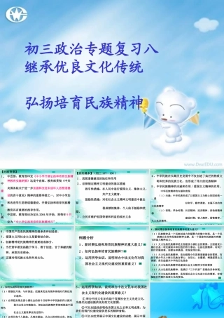 新课标初三政治专题复习九 继承优良文化传统 弘扬培育民族精神 课件