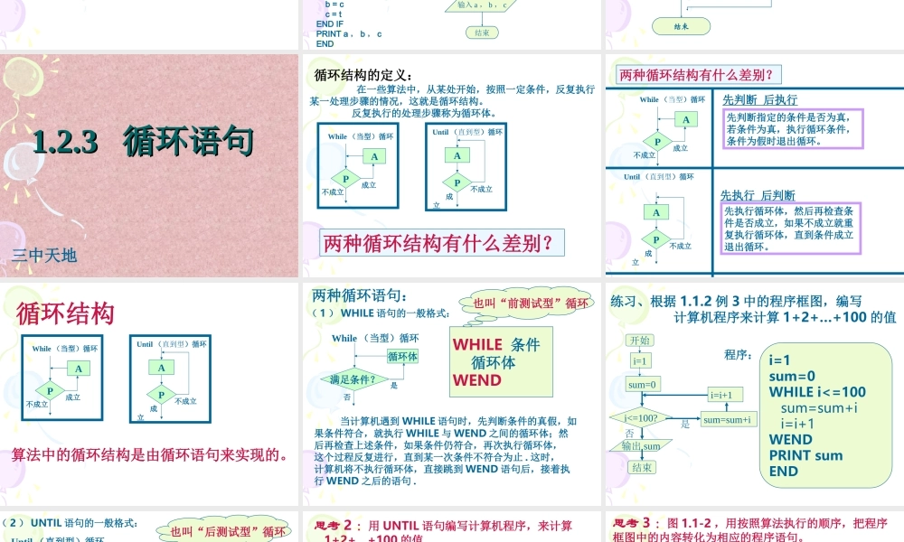 循环语句 人教版必修三第一章算法初步课件大全