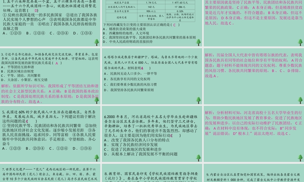 九年级道德与法治上册 第四单元 71 中华一家亲作业课件 新人教版 课件