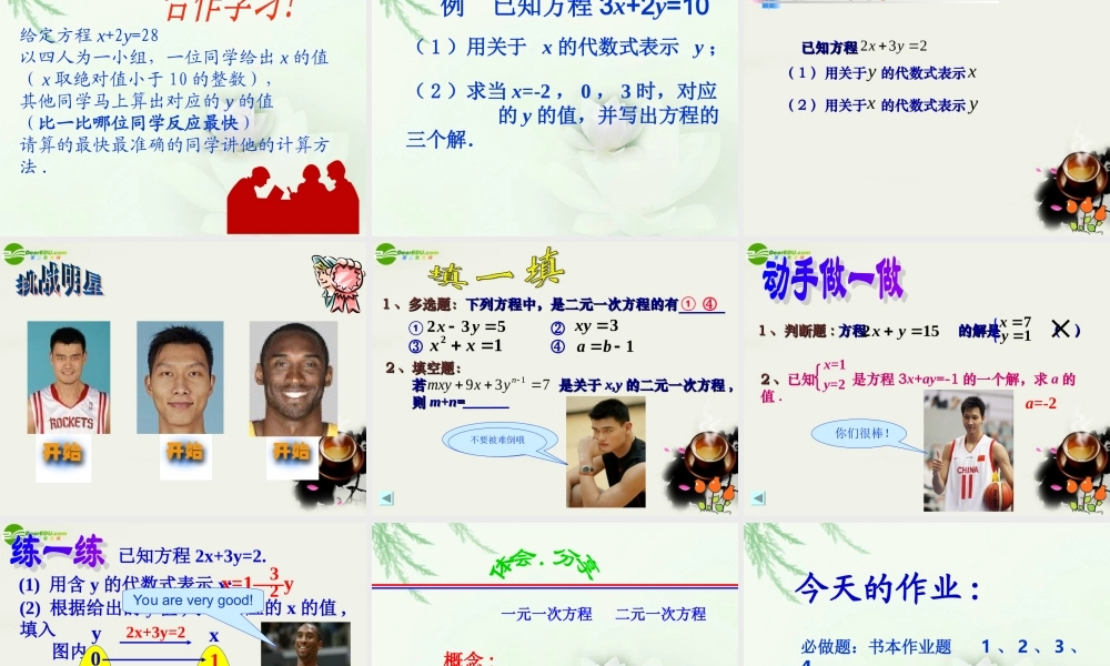 七年级数学下册 第四章第一节(二元一次方程)公开课课件 浙教版 课件