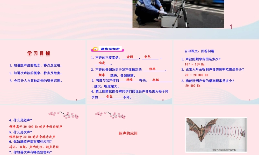 八年级物理全册 第三章 第三节 超声与次声教学课件 (新版)沪科版 课件