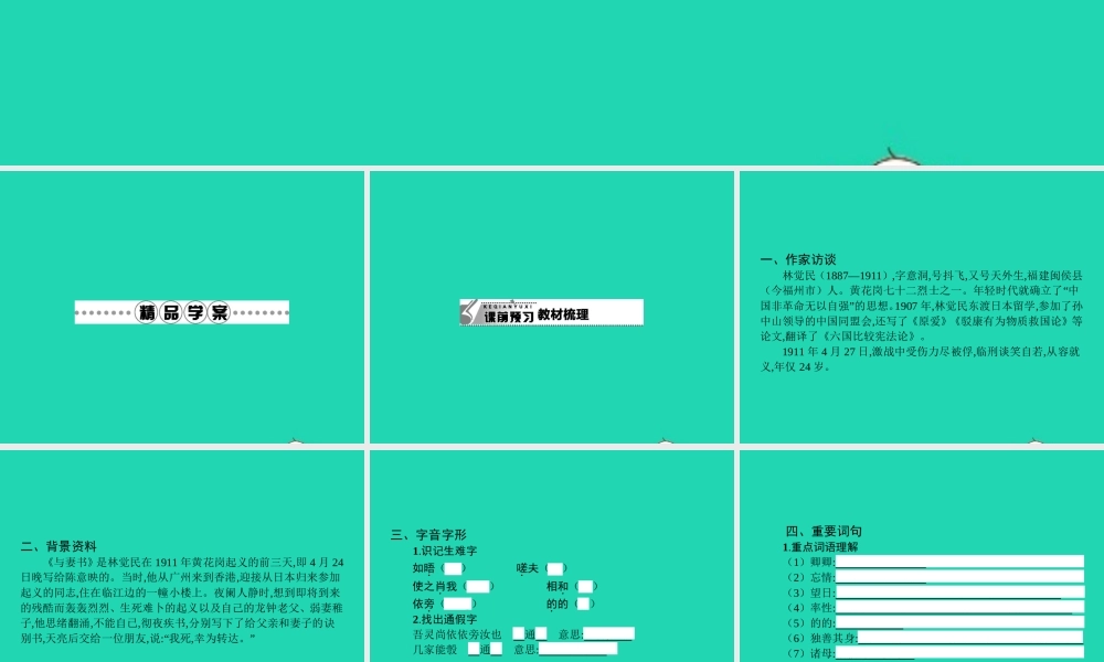 九年级语文下册 第六单元 24 与妻书课件 语文版 课件