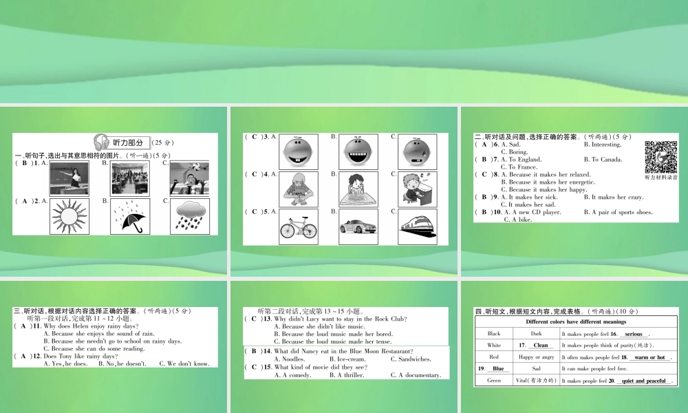 九年级英语全册 Unit 11 Sad movies make me cry达标测试卷课件 (新版)人教新目标版 课件